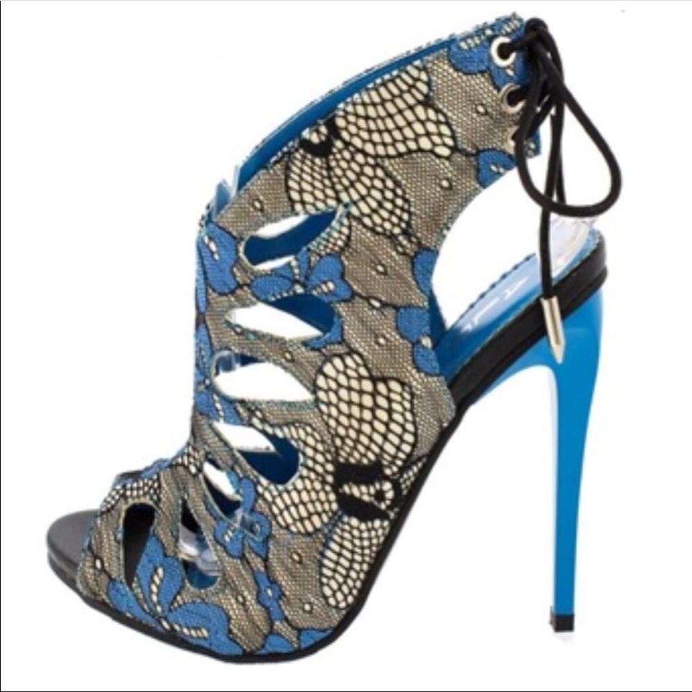 Red Lace High Heel Sandal - Picture 3 of 6